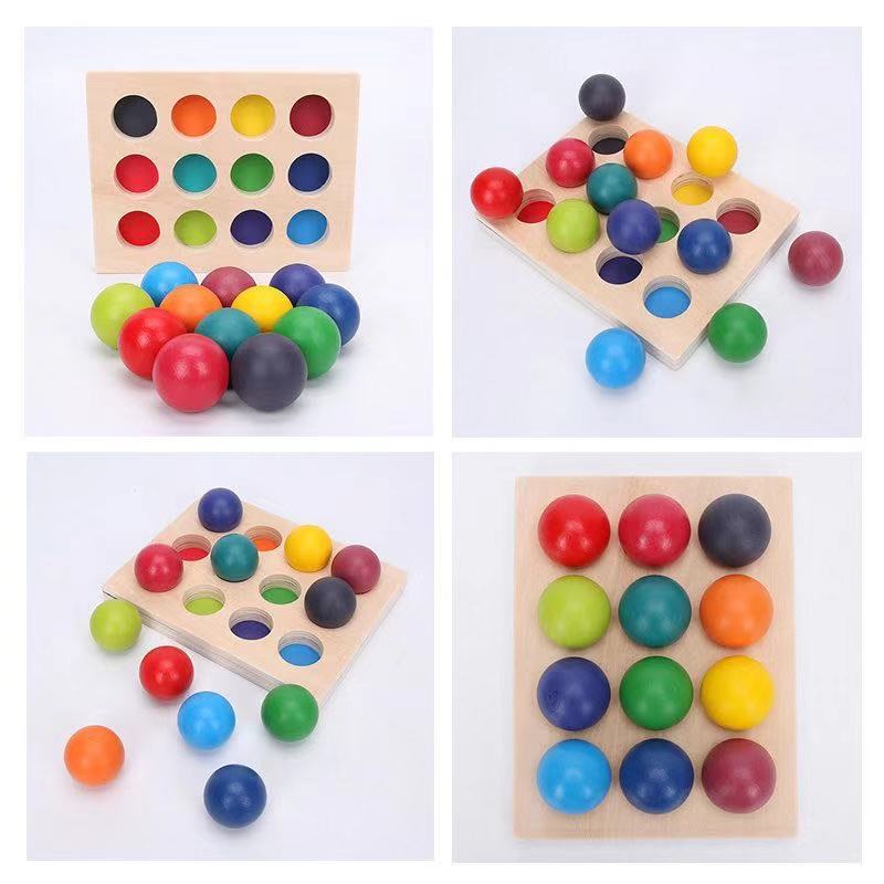 12 Piece Rainbow Wooden Balls Set - Best Montessori Toys