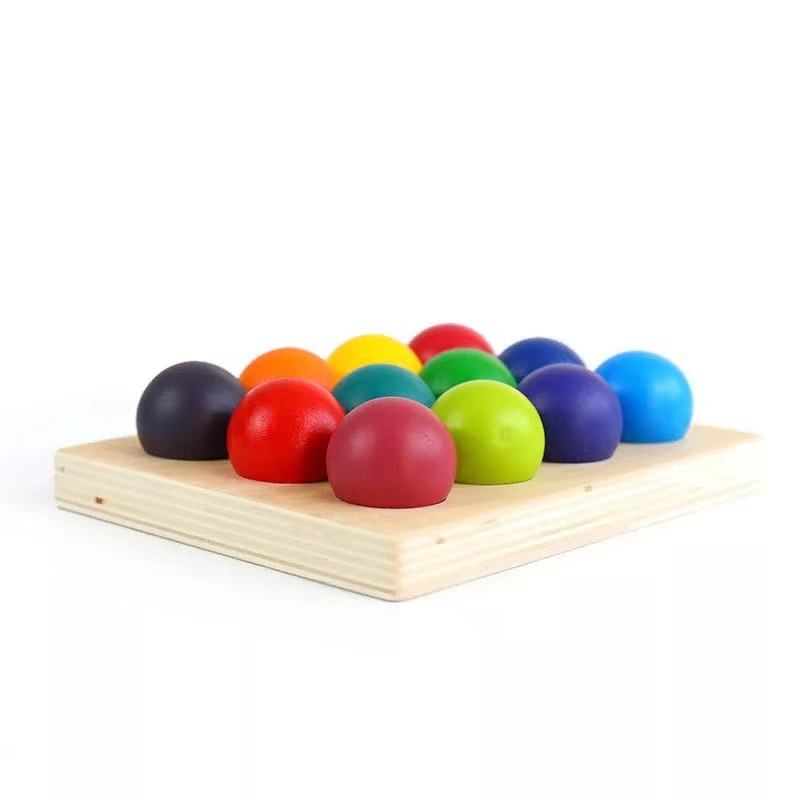 12 Piece Rainbow Wooden Balls Set - Best Montessori Toys