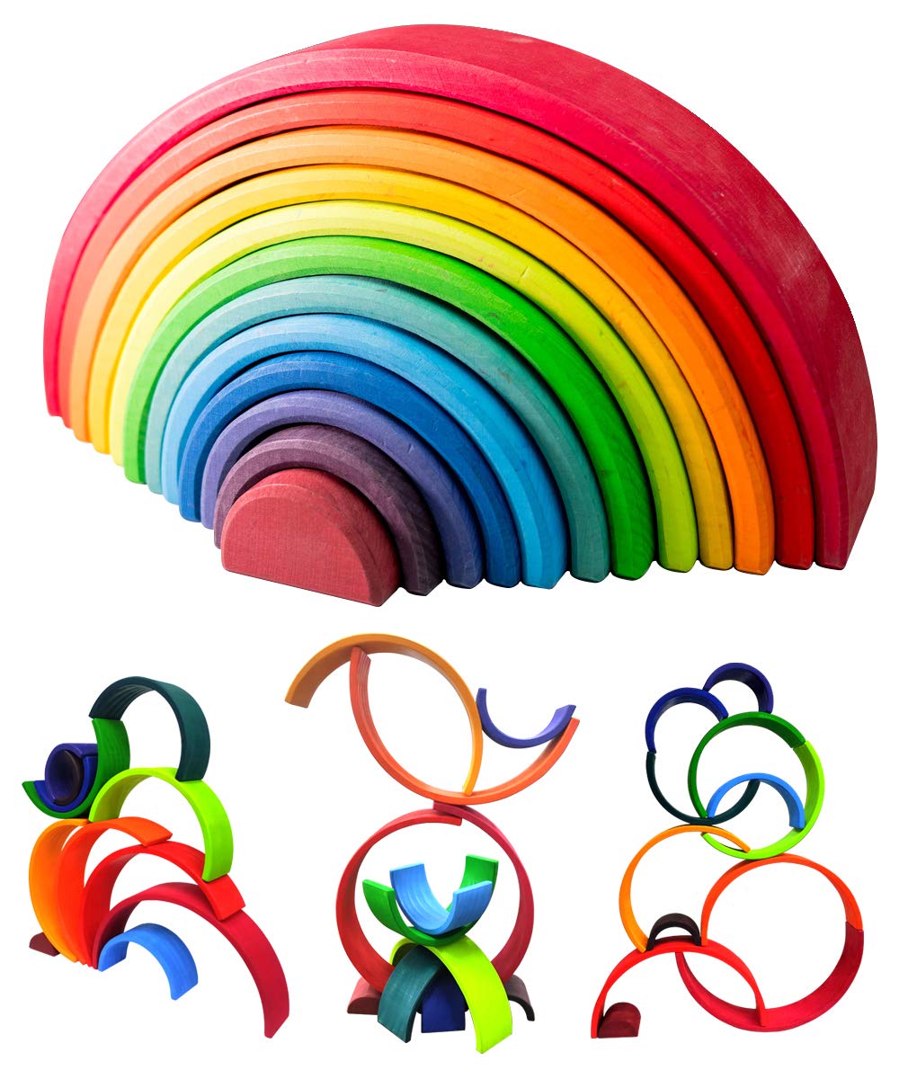 12 Piece Large Rainbow Wooden Stacking Toy- Open ended wooden toys