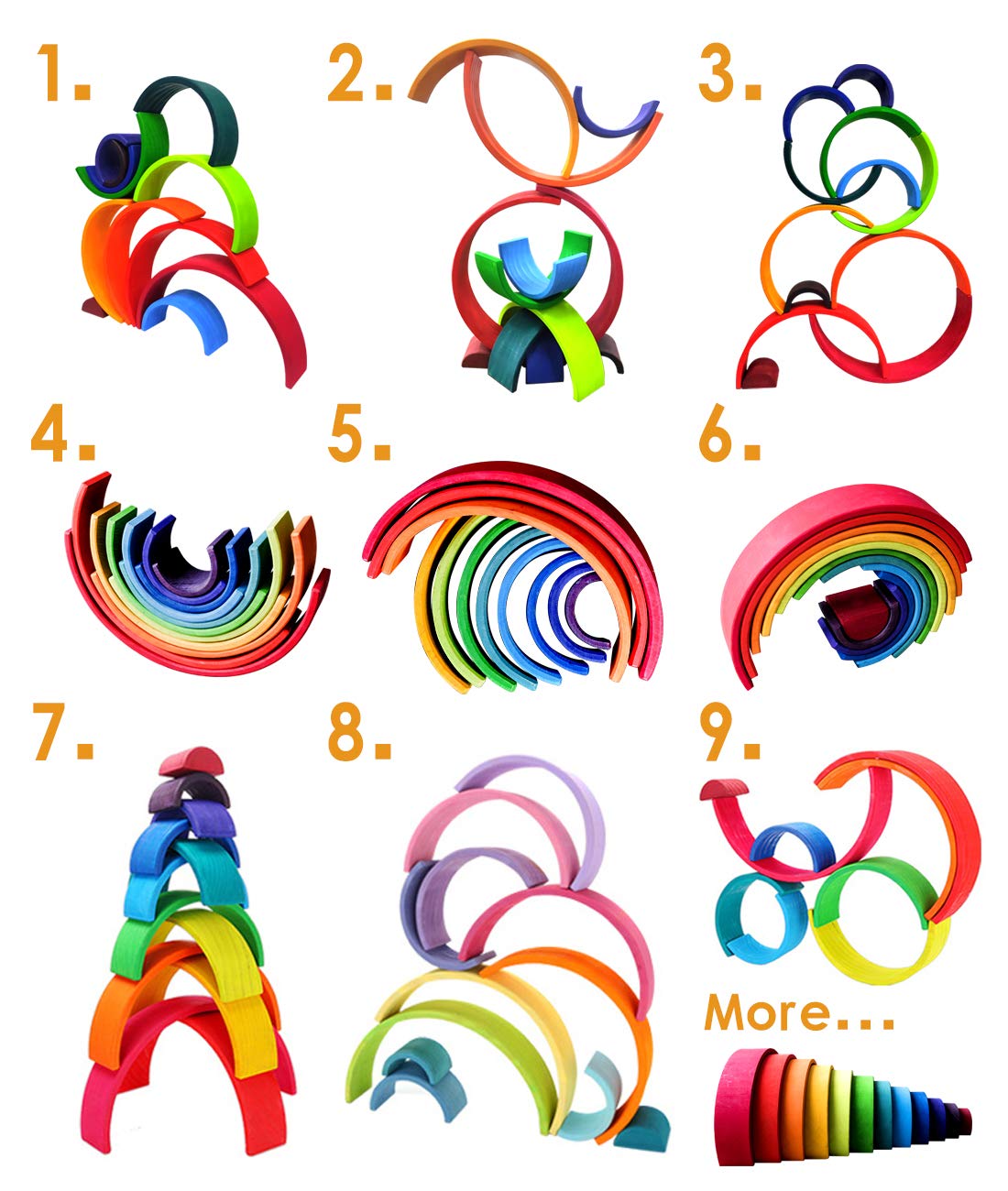 12 Piece Large Rainbow Wooden Stacking Toy- Open ended wooden toys