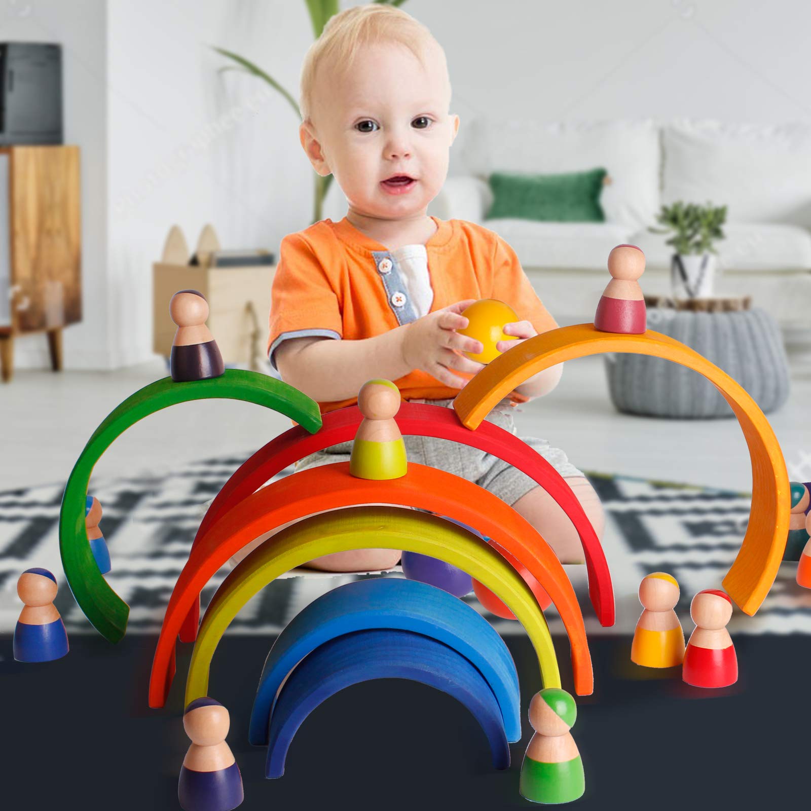 Wooden Rainbow Toys Set - Open endend play collection