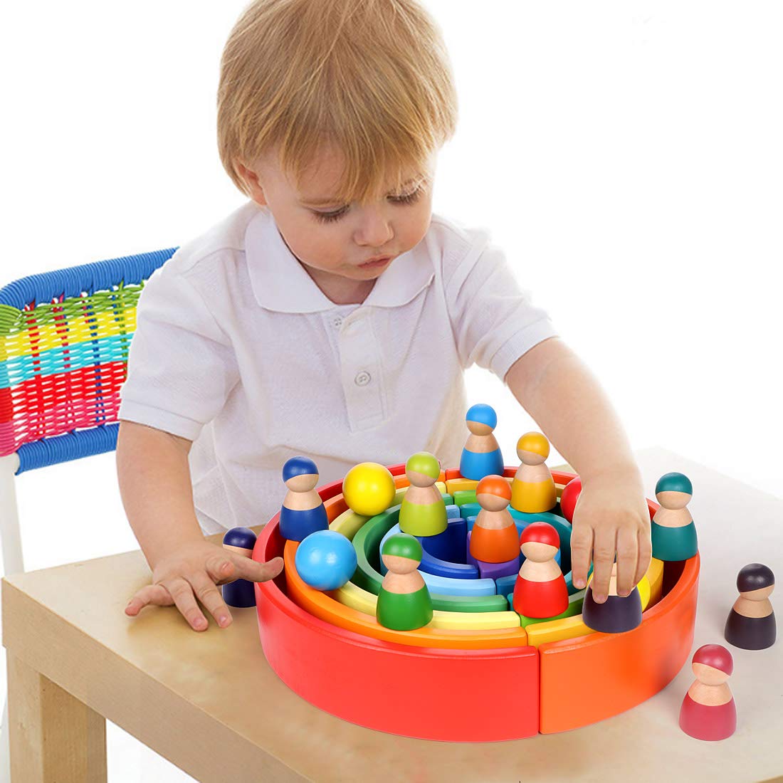 Wooden Rainbow Toys Set - Open endend play collection