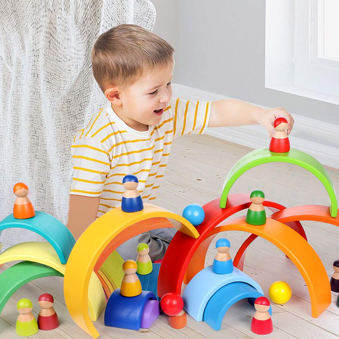 Wooden Rainbow Toys Set - Open endend play collection