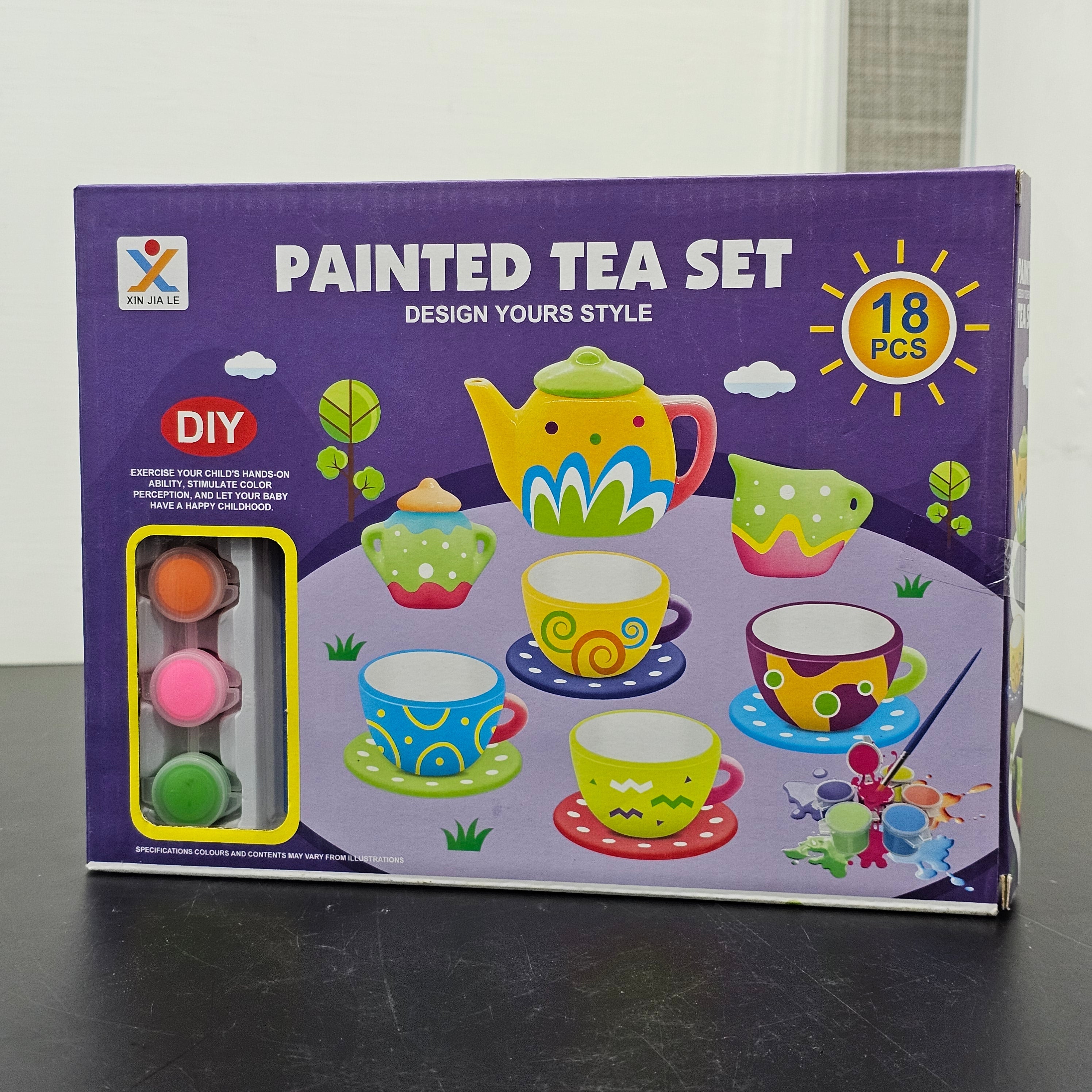 Painted Tea Set – Design Your Own Style | 18-Piece Creative Play Set | Bacha Toys