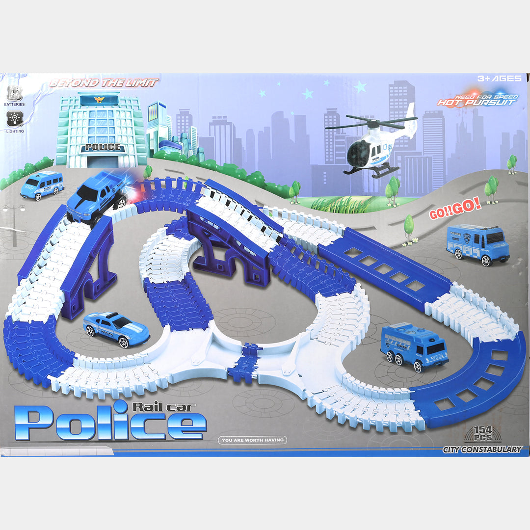 Police Rail Car Track Set – 6 Cars with Lights & Battery Power | Bacha Toys