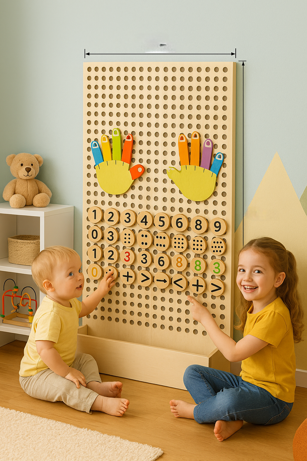 Wooden Sensory Wall Panel | Montessori Counting Pegboard Complete Wall System