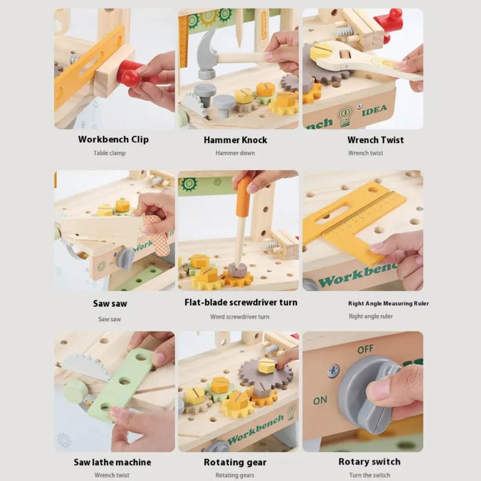 Wooden Kids Tool Bench – Montessori Pretend Play Workbench Set with Tools & Gears | STEM Fine Motor Skills Toy by Eduspark Toys