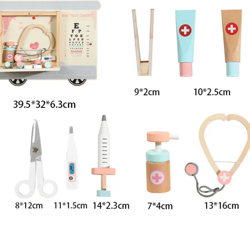 Wooden Pretend Play Wall Panel Train Set – Interactive Role Play Activity for Kids (Ice Cream Shop, Kitchen, Makeup & Tools)