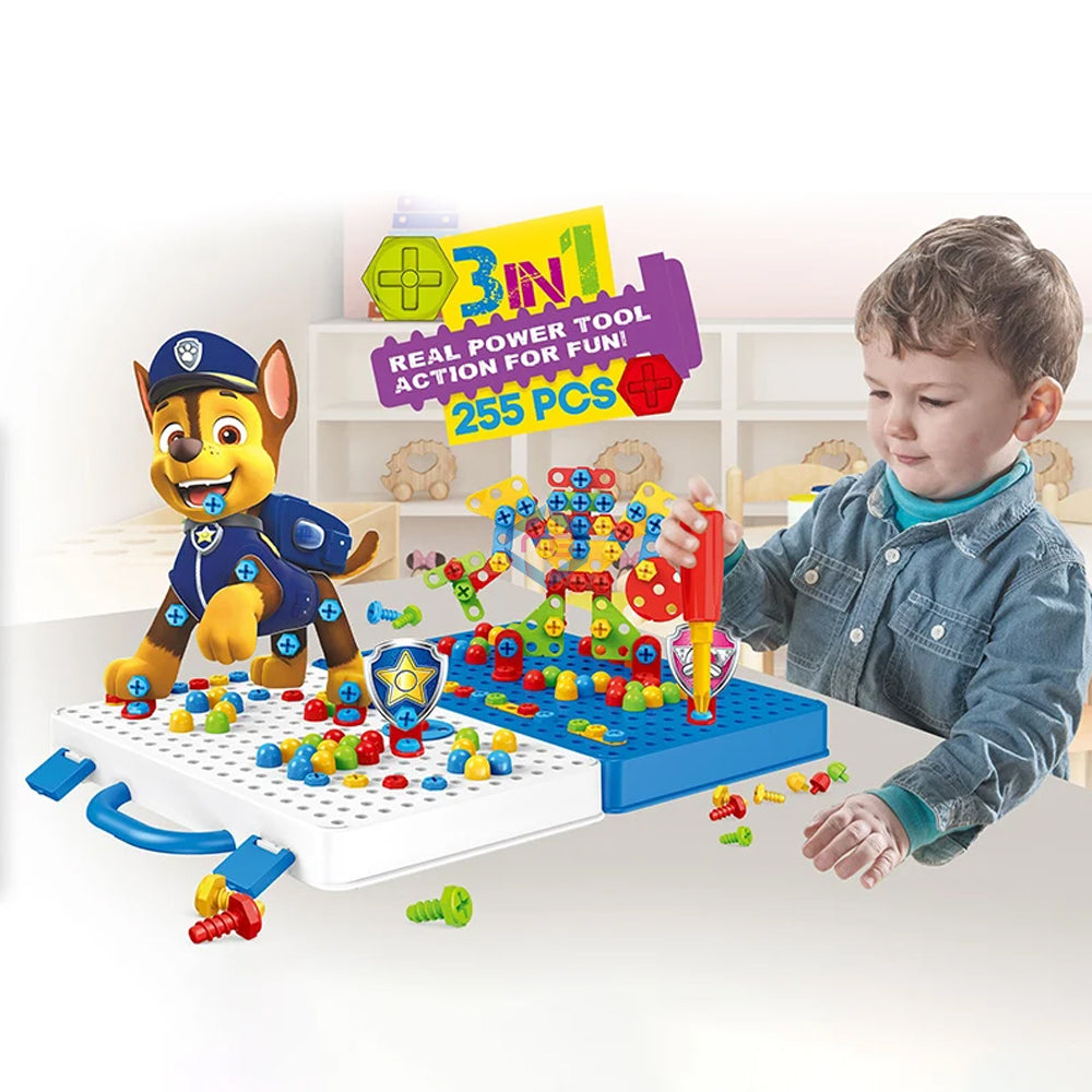3-in-1 Real Power Tool Workbench Playset – 255 Pcs Puzzle Panel | Bacha Toys