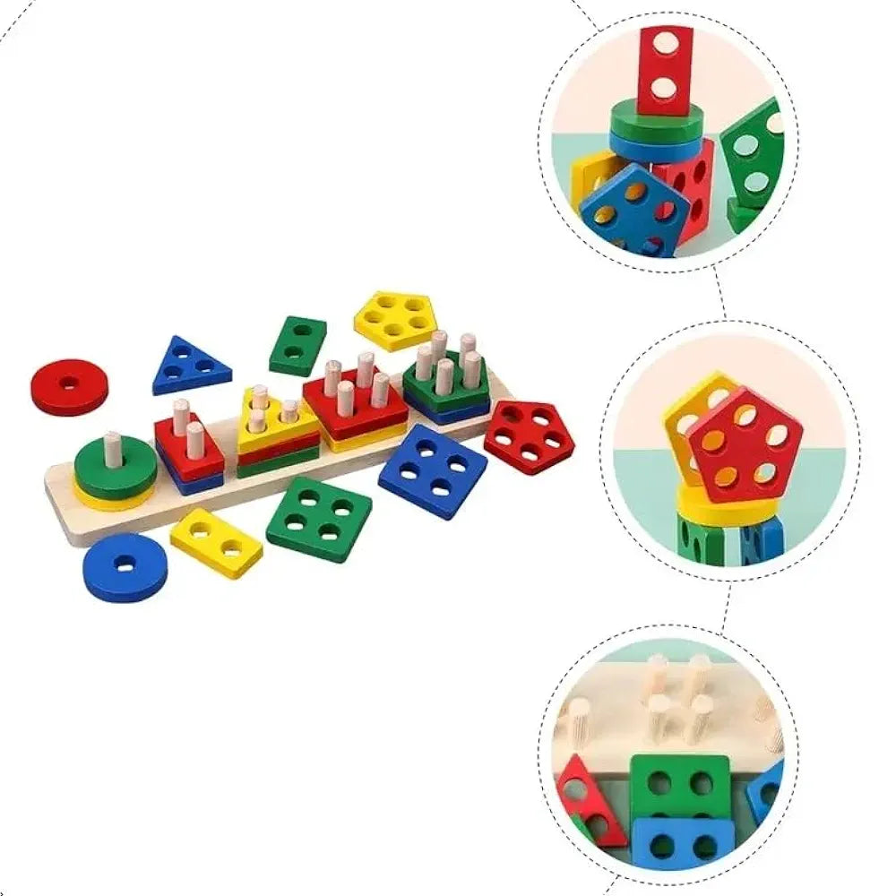 5 Pcs Shape Tray Wooden Box – Educational Sorting Toy for Kids | Bacha Toys