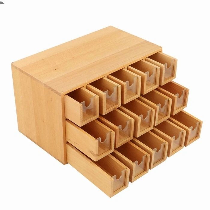 Montessori Container For Labels Wooden Organiser Drawers