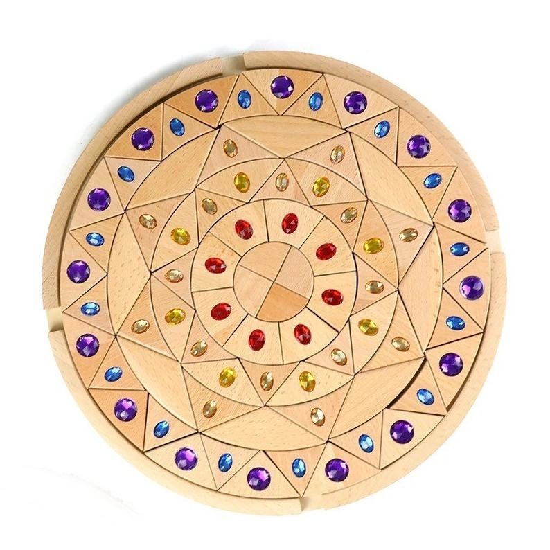 Large Wooden Mandala Gemstone Building Blocks Natural Colour