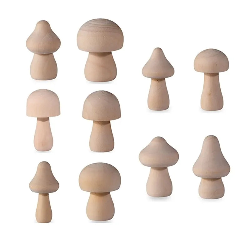 10 Natural Wood MUSHROOMS DIY Loose Parts Kids Craft Wooden toys