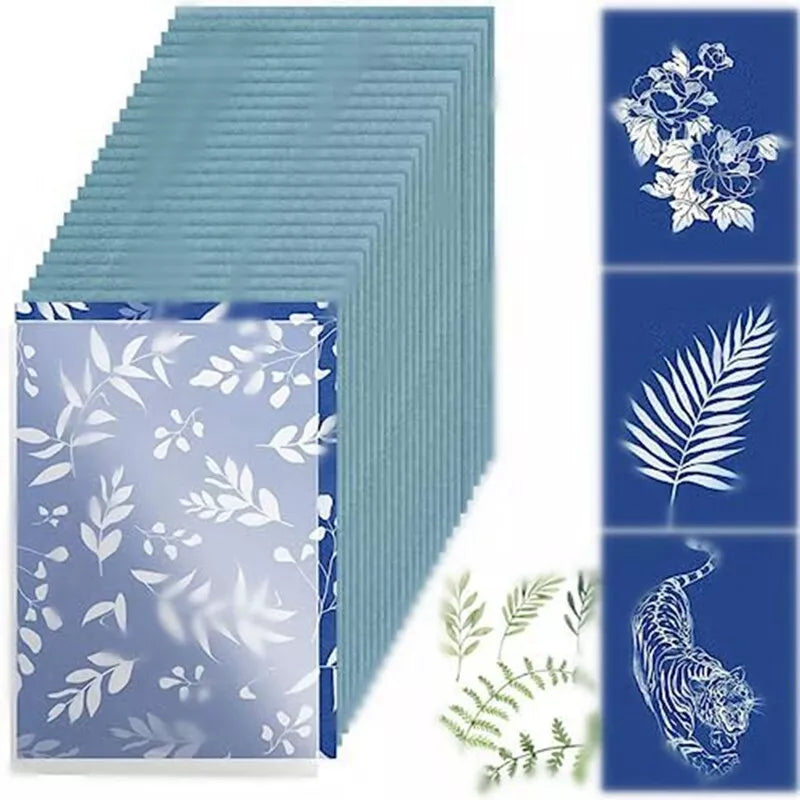 24 Sheets A5 Cyanotype Sun Paper Art Kit + 1 Acrylic Board