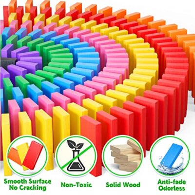 Fidtoy Wooden Domino Blocks Set Colorful Learning Game