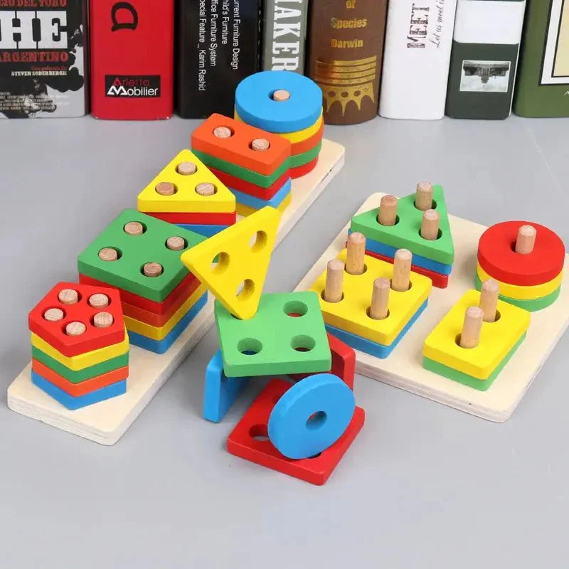 Shapes Tower Stacker – 5 Shape, 4 Layer Wooden Brain Development Toy