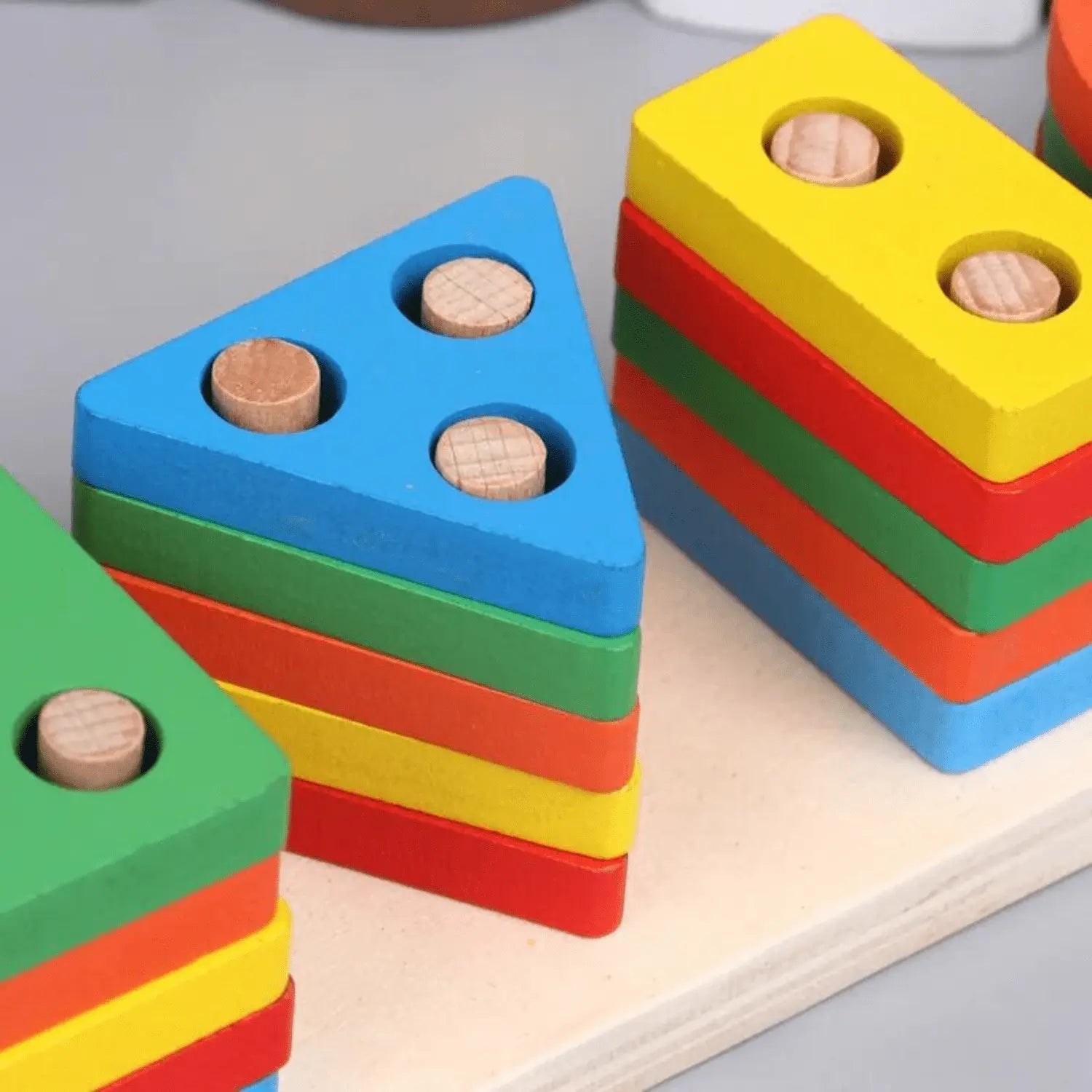 Shapes Tower Stacker – 5 Shape, 4 Layer Wooden Brain Development Toy