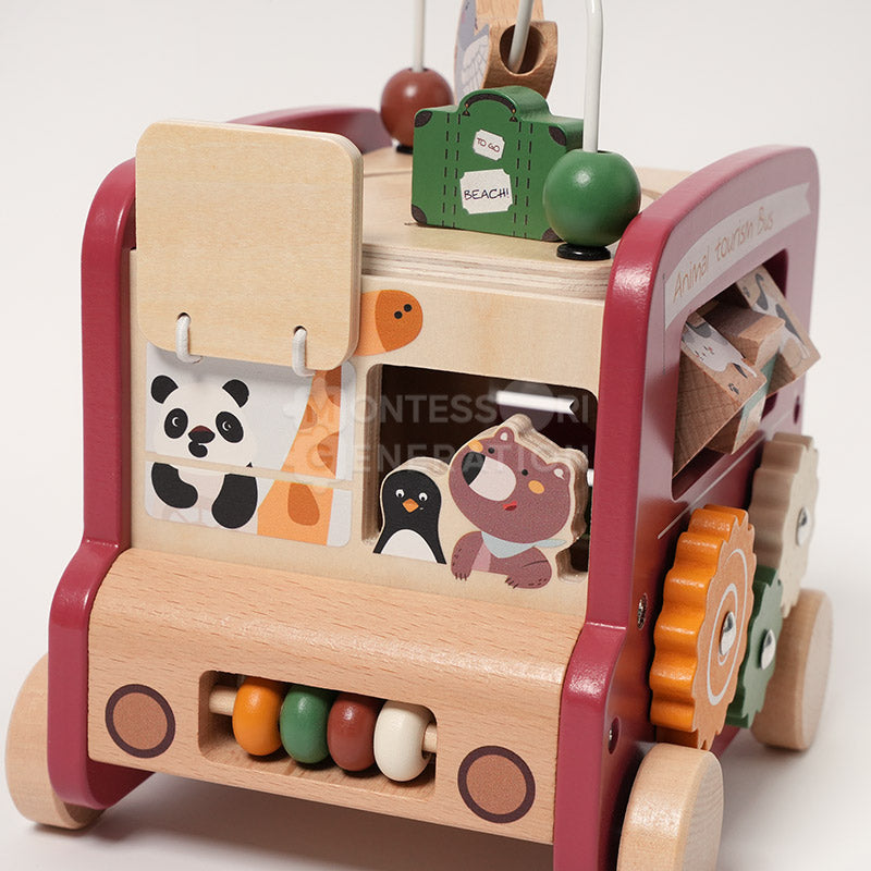 Fidtoy Wooden Activity Bus Toy for Toddlers – Montessori Multi Activity Learning Toy 2+