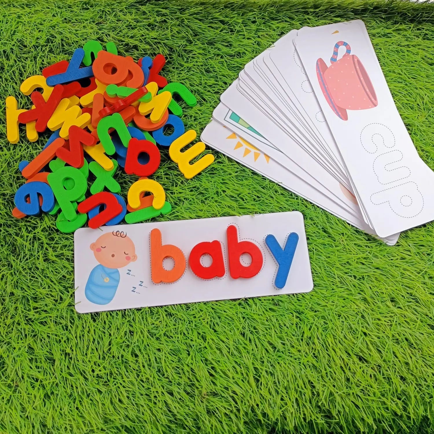 Spelling Game Wooden See and Spell Match Letter Puzzles