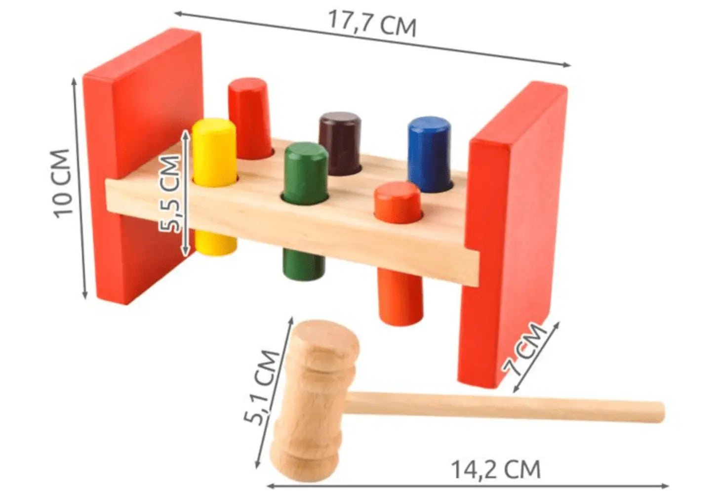 Strike the Wooden Kids Colorful Wooden Blocks Hammer Children Early Learning Educational Toy – 6 peg