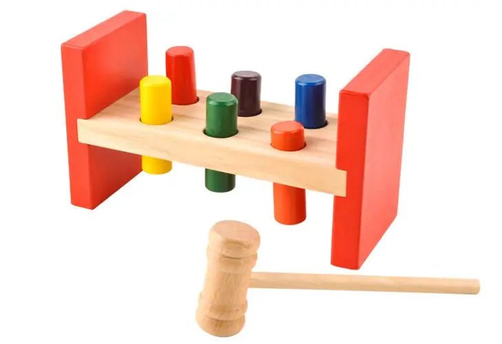 Strike the Wooden Kids Colorful Wooden Blocks Hammer Children Early Learning Educational Toy – 6 peg