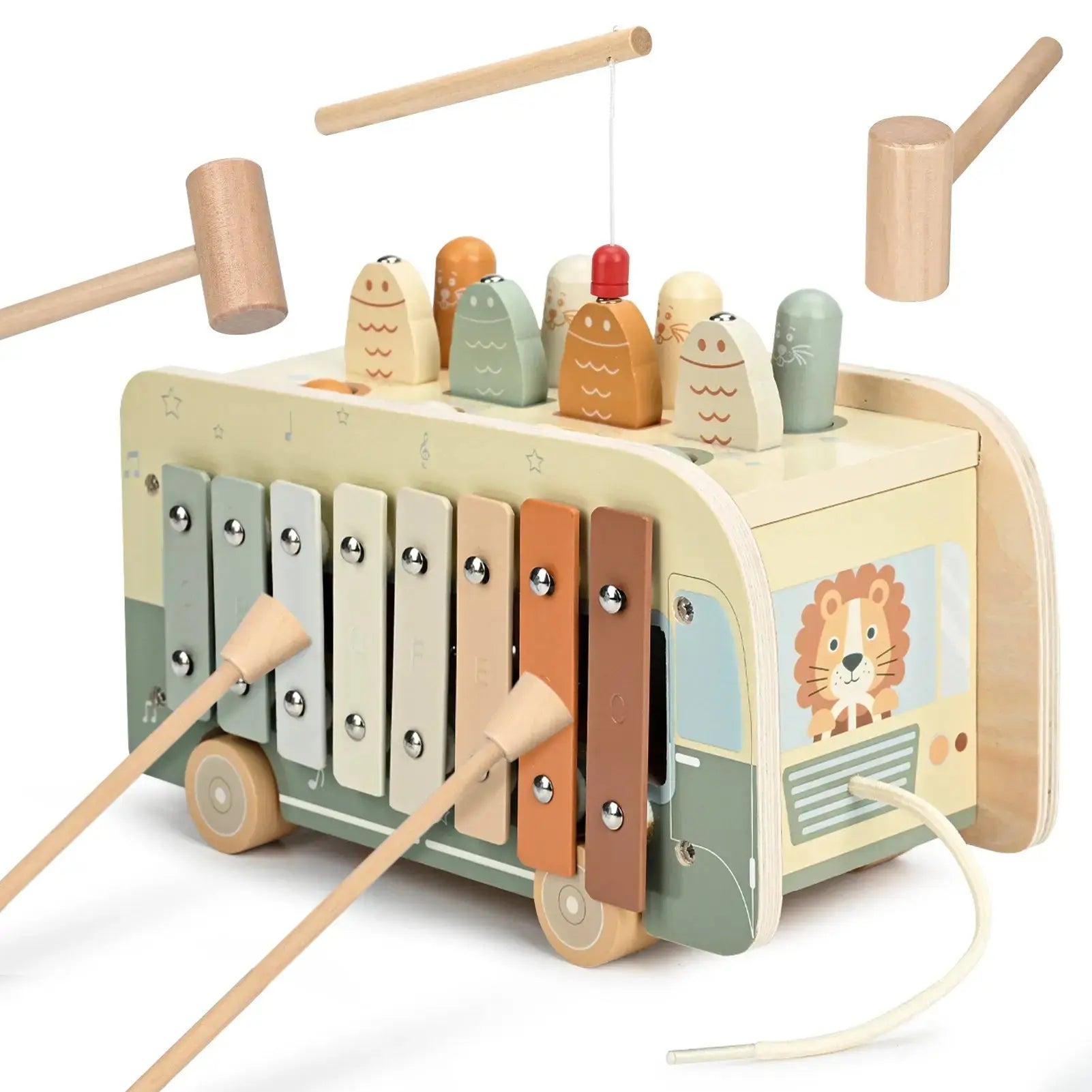 Fidtoy Montessori Hammering Toy 7-in-1 Wooden Activity Cube for Toddlers Musical Learning Toy