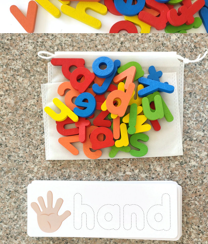 Montessori Wooden Counting Sticks 1-10 Maths and Numbers Activity Set AND Alphabet Letters Word Spelling Game BUNDLE