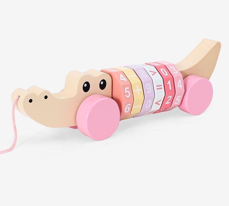 Onshine Wooden Walk-a-long Croc Wooden Pull toys Green/Pink- Fine motor skills toys