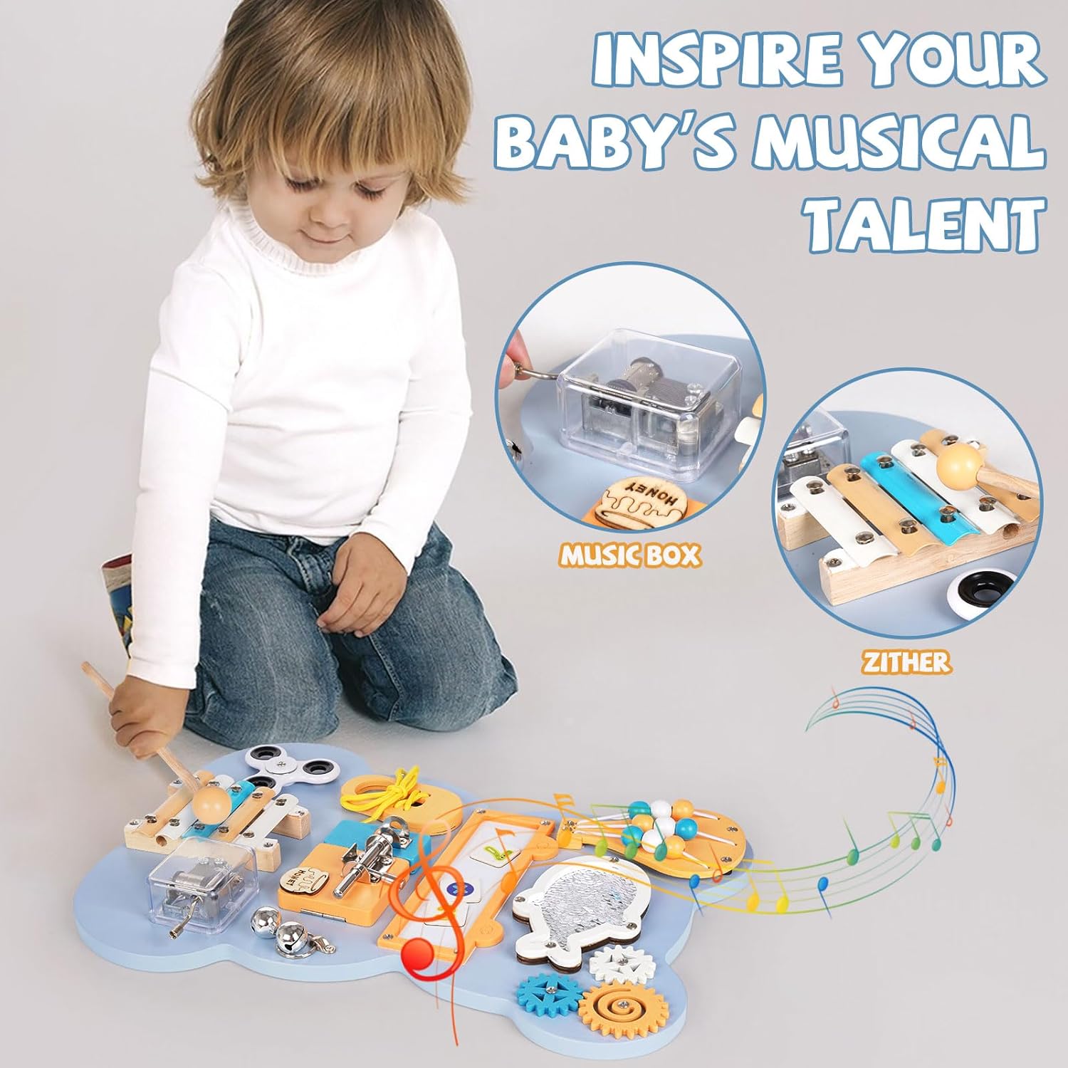 Wooden 10-in-1 Wooden Montessori Busy Board – Sensory Fun & Learning for Toddlers Keep Little Hands Busy! 10-in-1 Montessori Sensory Activity Board