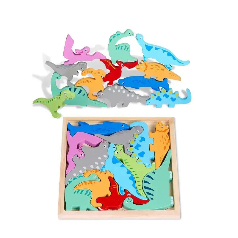 Wooden 3D Cognitive Puzzle Board, Pet Animal, Forest Animal, Dinosaur and Fruits & VegetablesPuzzle Sorting & Stacking Toys