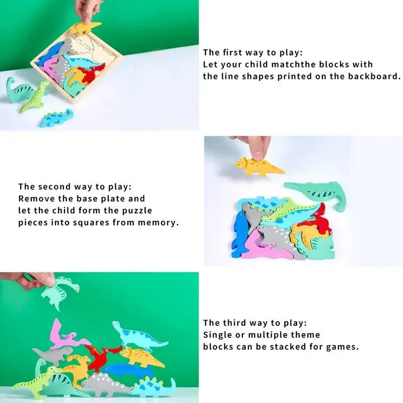 Wooden 3D Cognitive Puzzle Board, Pet Animal, Forest Animal, Dinosaur and Fruits & VegetablesPuzzle Sorting & Stacking Toys