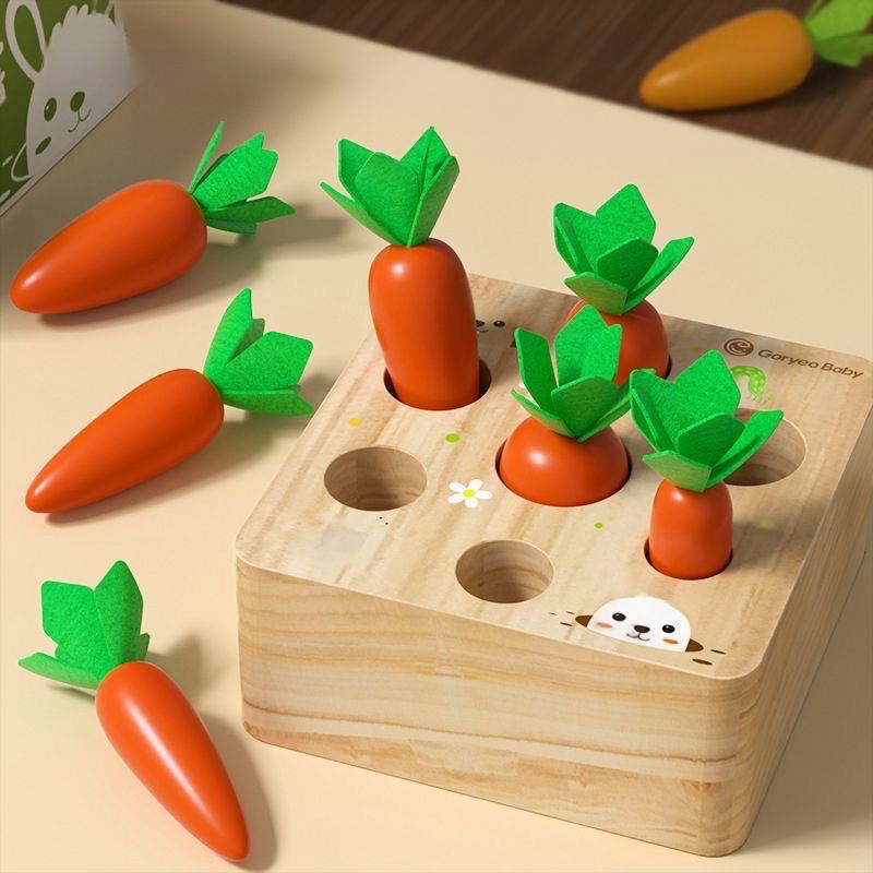 Carrot Harvest Matching Toy | Wooden Fine Motor & Size Sorting Activity