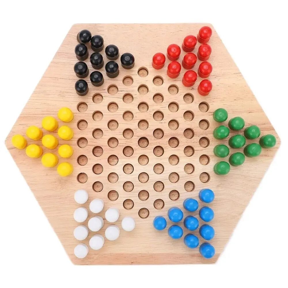 Wooden Checkers Hexagon Board With Wooden Marbles