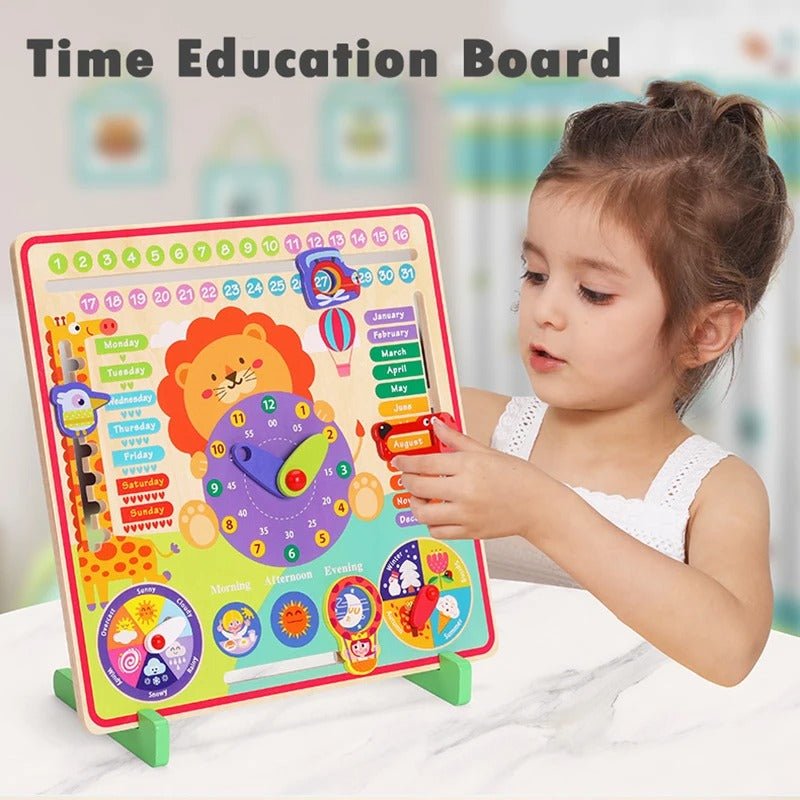 Wooden Clock Education Board Toys Multifunctional Learning Calendar Weather Season Time Teaching