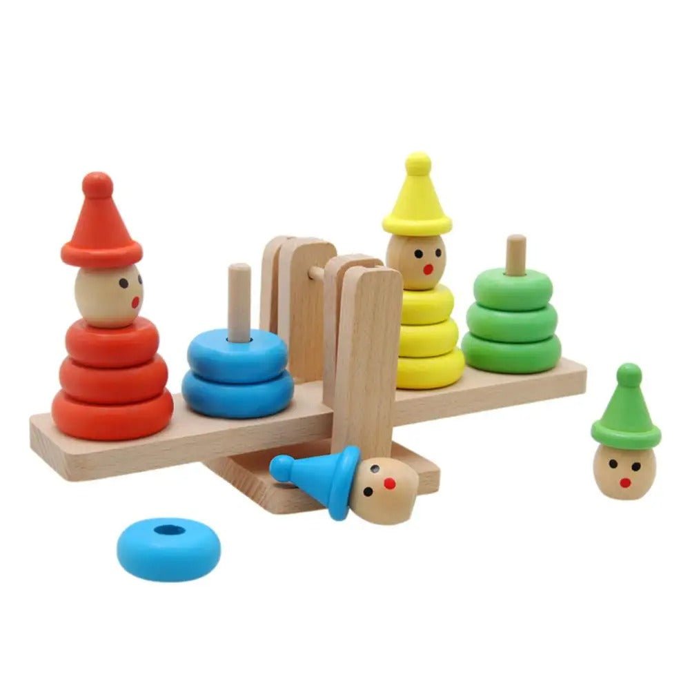Wooden Clown Balance Tower Toys Blocks Toy