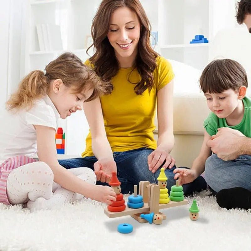Wooden Clown Balance Tower Toys Blocks Toy