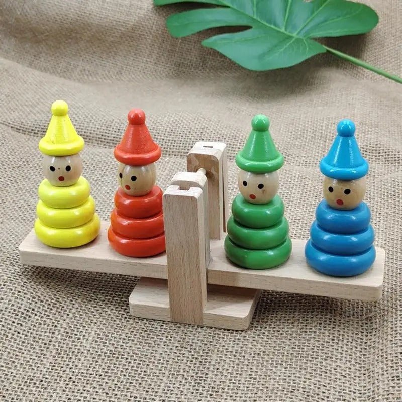 Wooden Clown Balance Tower Toys Blocks Toy