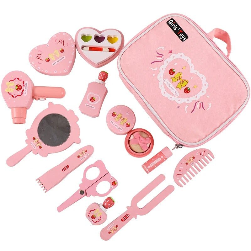 Wooden Cosmetic Bag Princess Makeup Set Simulation Little Girl Birthday New Year Gift