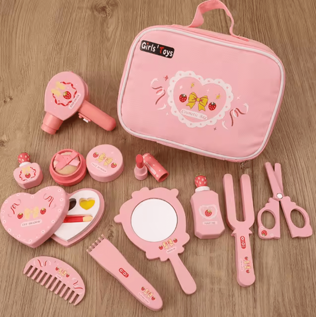 Wooden Cosmetic Bag Princess Makeup Set Simulation Little Girl Birthday New Year Gift