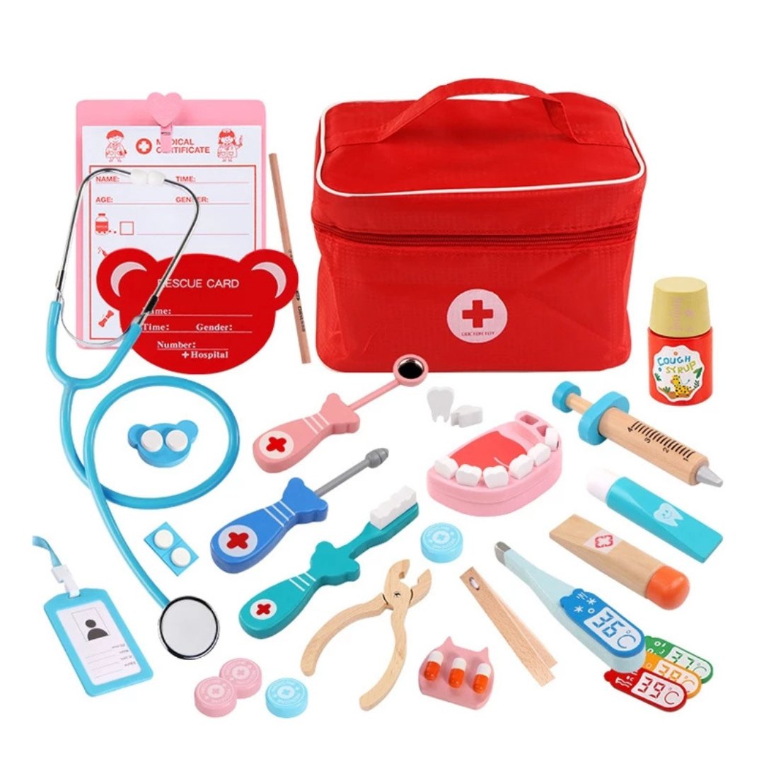 Wooden doctor kit Dental Kit Doctor's cart with equipment