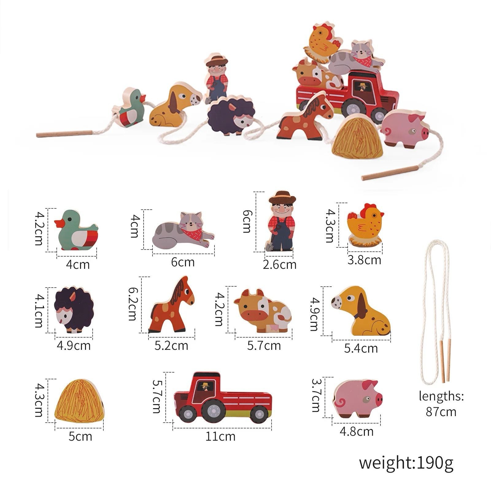 Wooden Farm Pretend Play Set – Barn, Animals and Tractor Toy with Lacing Activity for Toddlers