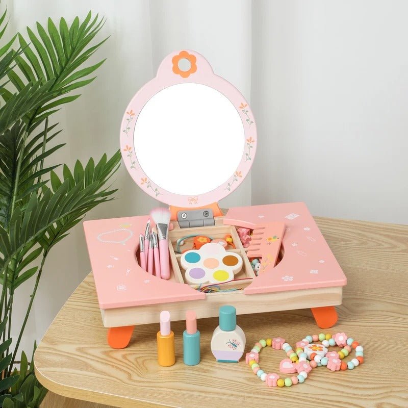 Wooden Folding Dresser Table, Make Up Pretend Play Toys for Girls
