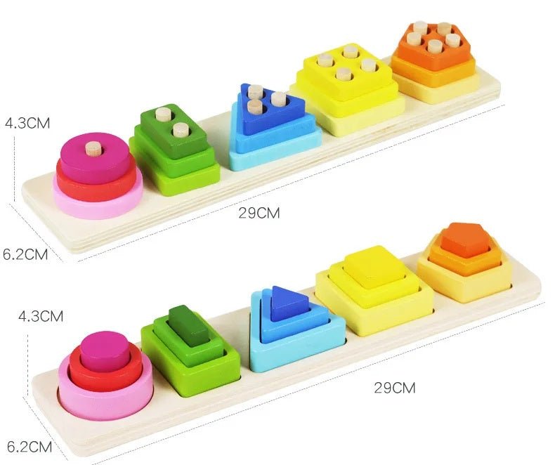 Wooden Geometric Shape Building Blocks Wooden Jigsaw Puzzle Color Matching Puzzle Shape Category Stack Toy Early Educational Toy