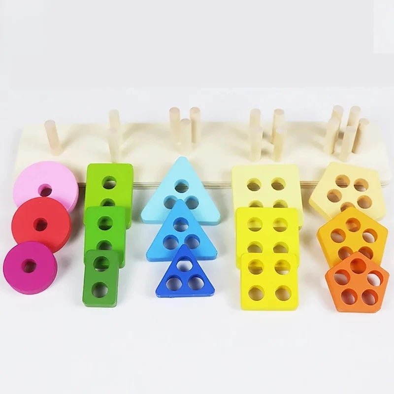 Wooden Geometric Shape Building Blocks Wooden Jigsaw Puzzle Color Matching Puzzle Shape Category Stack Toy Early Educational Toy