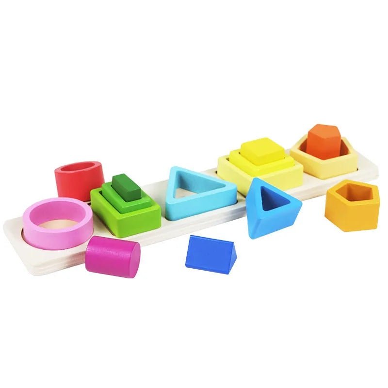 Wooden Geometric Shape Building Blocks Wooden Jigsaw Puzzle Color Matching Puzzle Shape Category Stack Toy Early Educational Toy