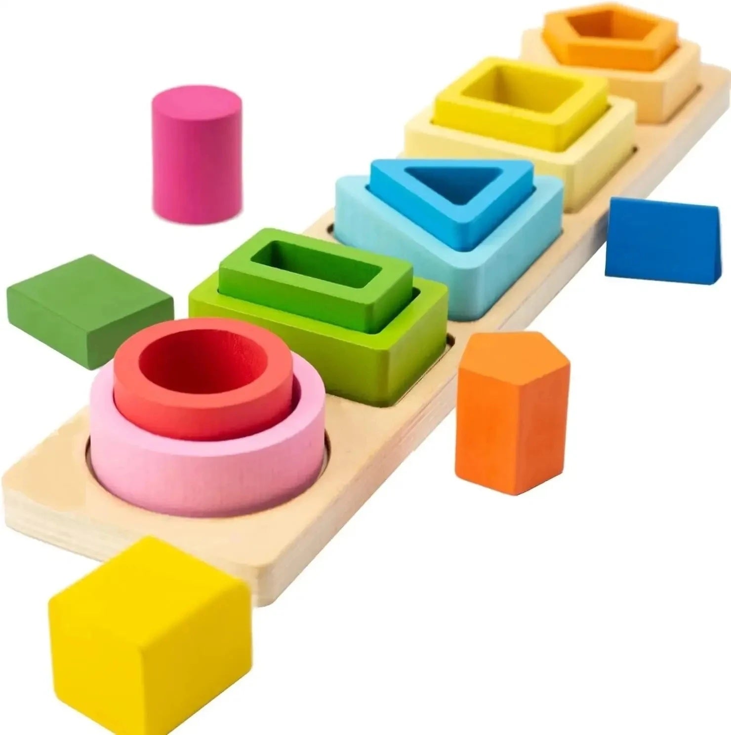 Wooden Geometric Shape Building Blocks Wooden Jigsaw Puzzle Color Matching Puzzle Shape Category Stack Toy Early Educational Toy