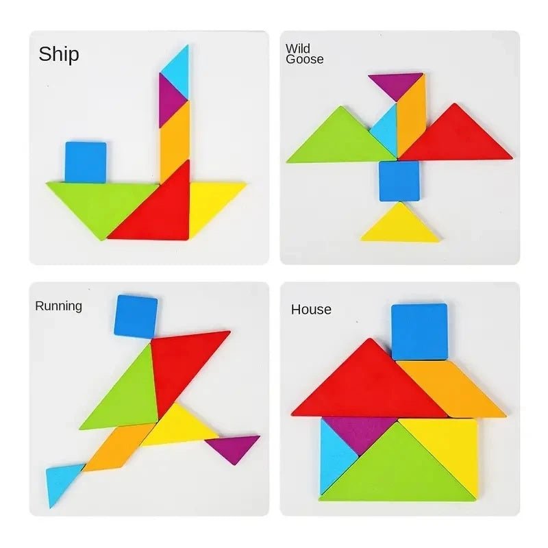 Wooden Geometric Shape Tangram Jigsaw Puzzles Board Games, Montessori Educational Toys for Kids