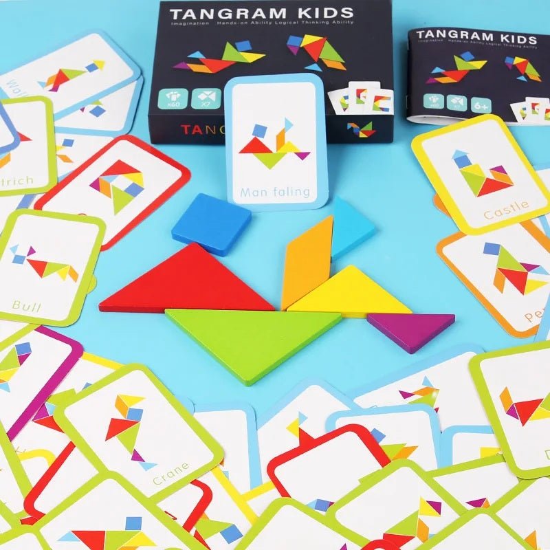 Wooden Geometric Shape Tangram Jigsaw Puzzles Board Games, Montessori Educational Toys for Kids