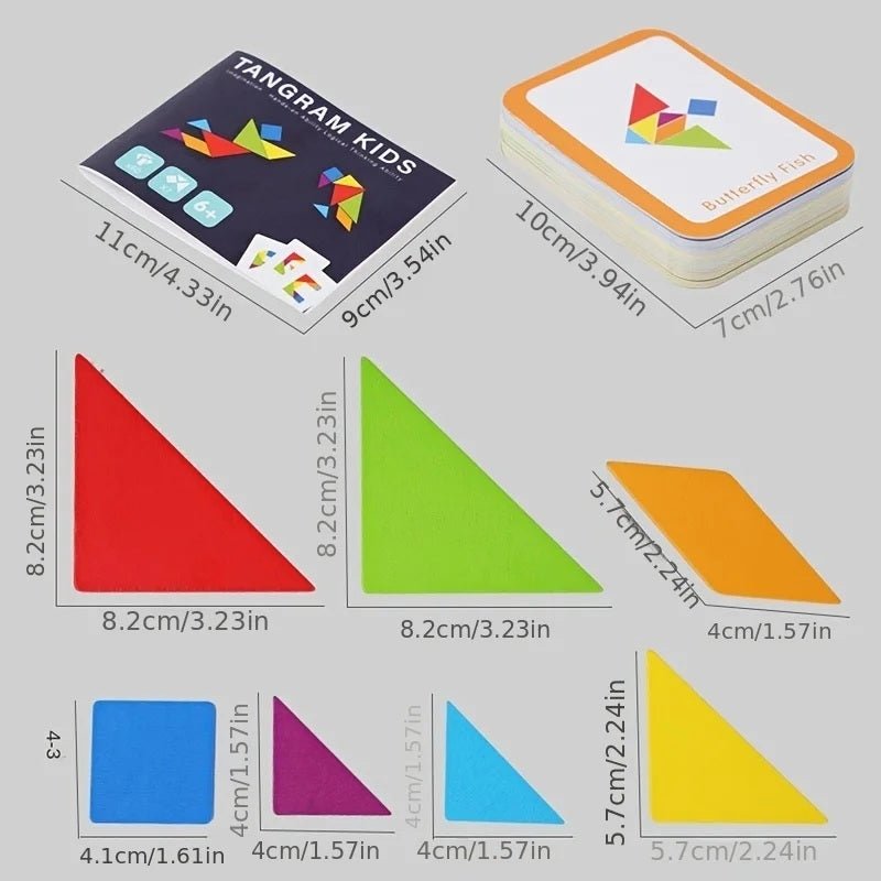 Wooden Geometric Shape Tangram Jigsaw Puzzles Board Games, Montessori Educational Toys for Kids