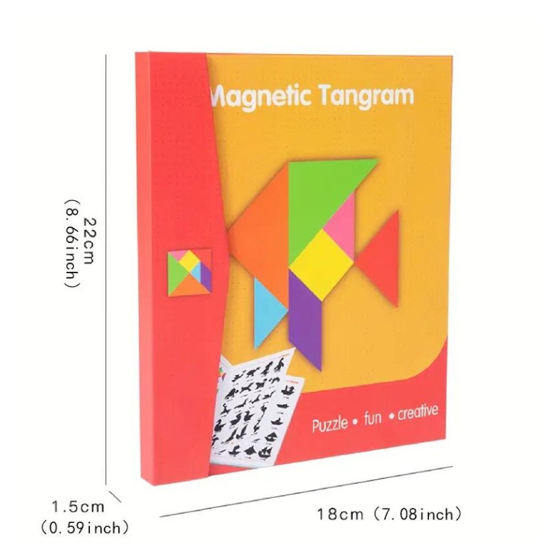 Wooden Magnet Tangram Puzzle Book - Jigsaw Book Brain Teasers Stacking Games Early Educational Learning Challenge IQ